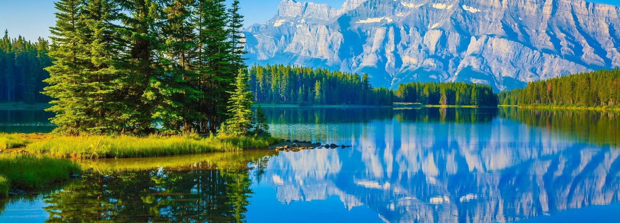 Un lac au bord de la forêt avec des montagnes